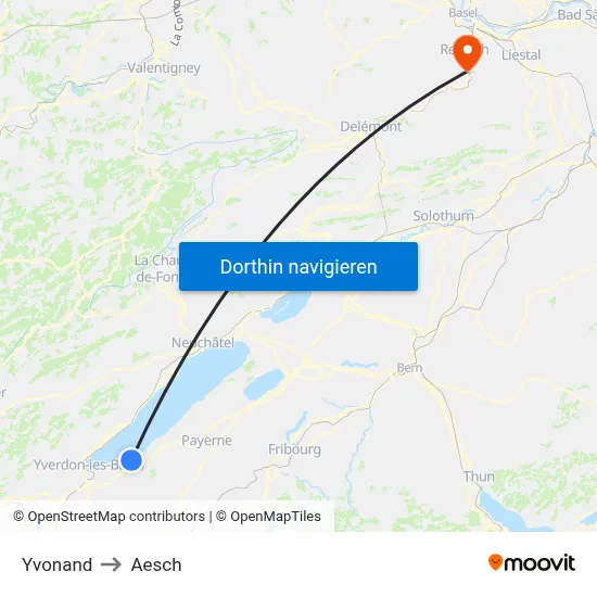 Yvonand to Aesch map