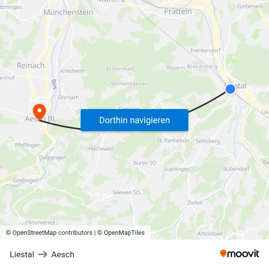 Liestal to Aesch map
