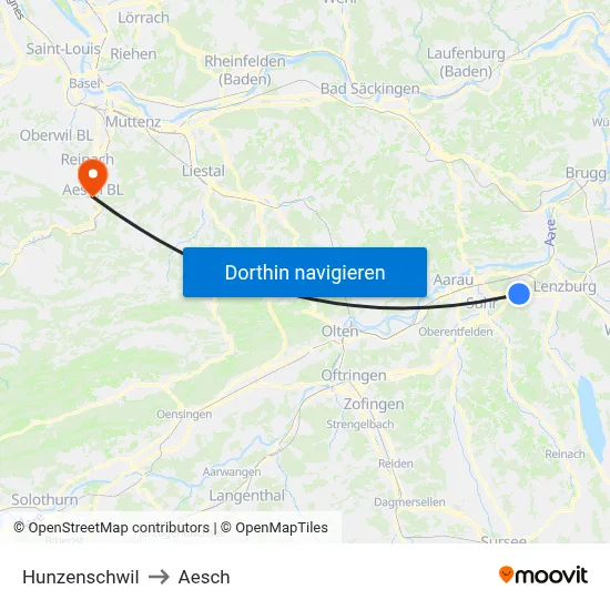 Hunzenschwil to Aesch map