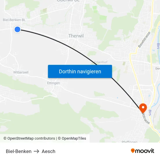 Biel-Benken to Aesch map