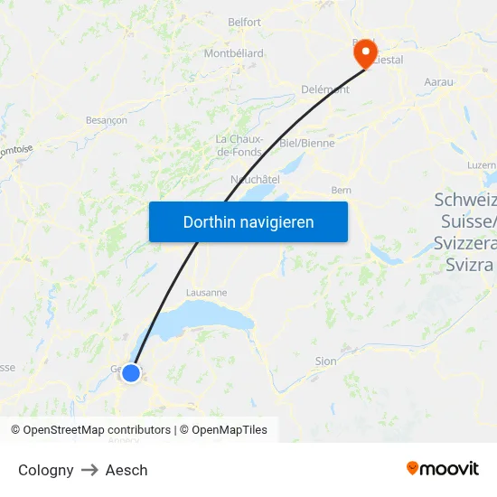 Cologny to Aesch map