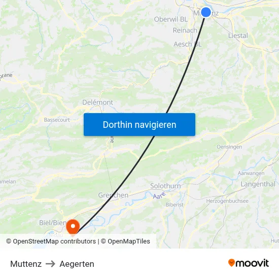 Muttenz to Aegerten map