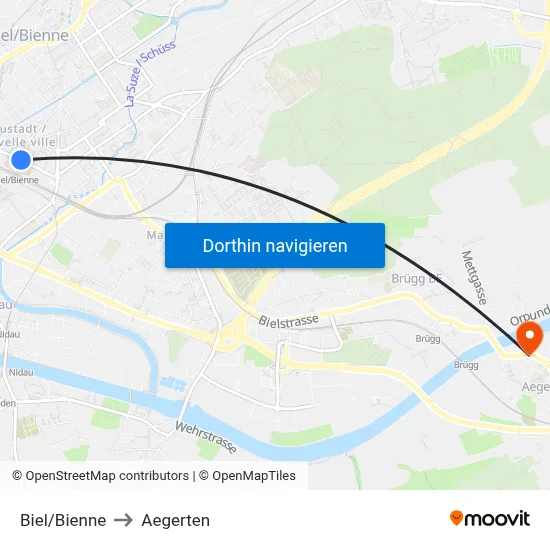 Biel/Bienne to Aegerten map