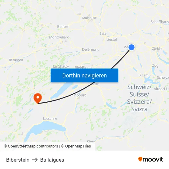 Biberstein to Ballaigues map