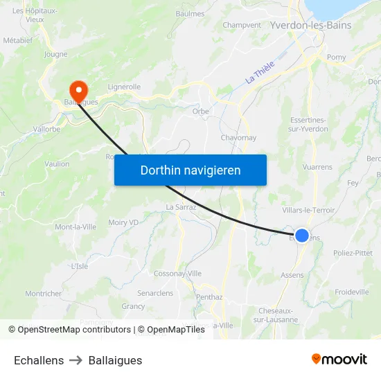 Echallens to Ballaigues map