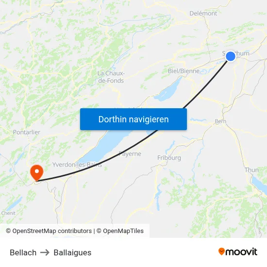 Bellach to Ballaigues map