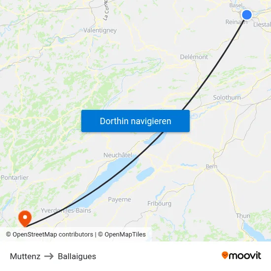 Muttenz to Ballaigues map