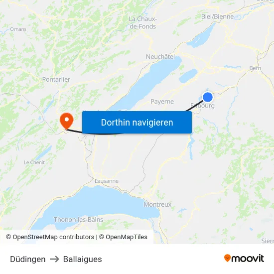 Düdingen to Ballaigues map