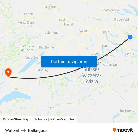 Wattwil to Ballaigues map