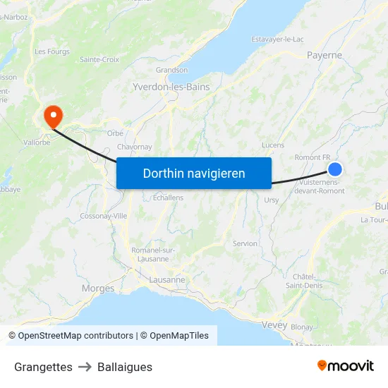 Grangettes to Ballaigues map