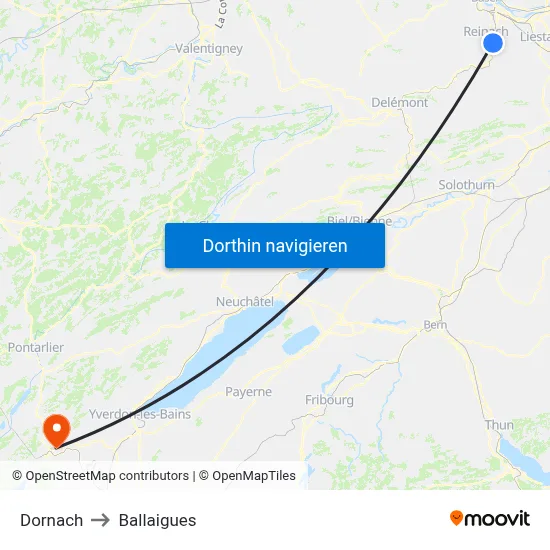 Dornach to Ballaigues map