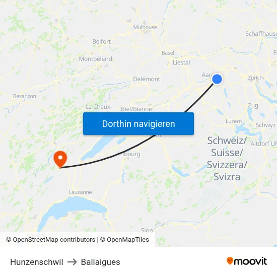 Hunzenschwil to Ballaigues map