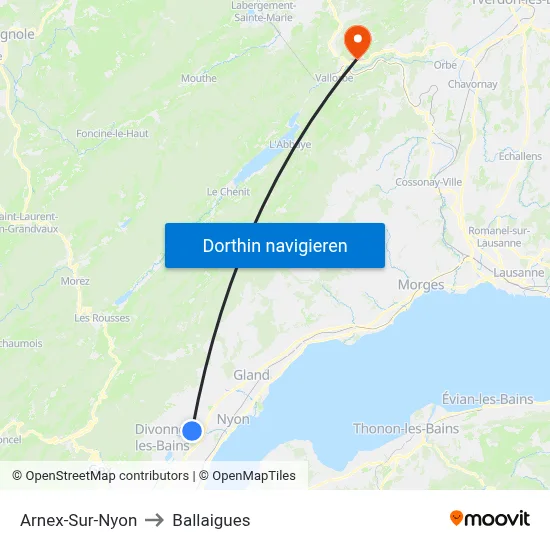 Arnex-Sur-Nyon to Ballaigues map