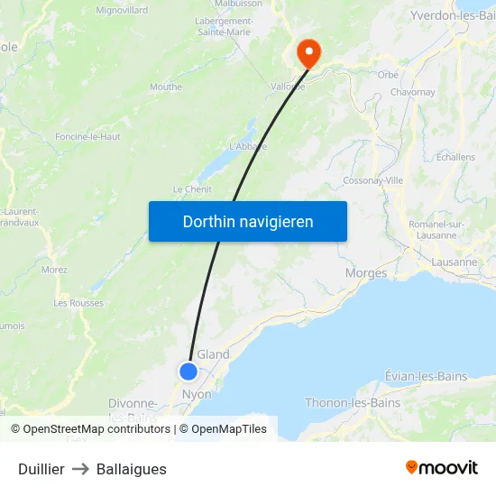 Duillier to Ballaigues map