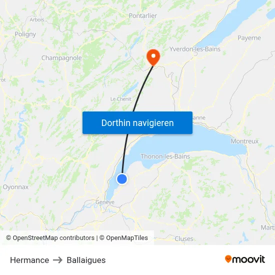 Hermance to Ballaigues map