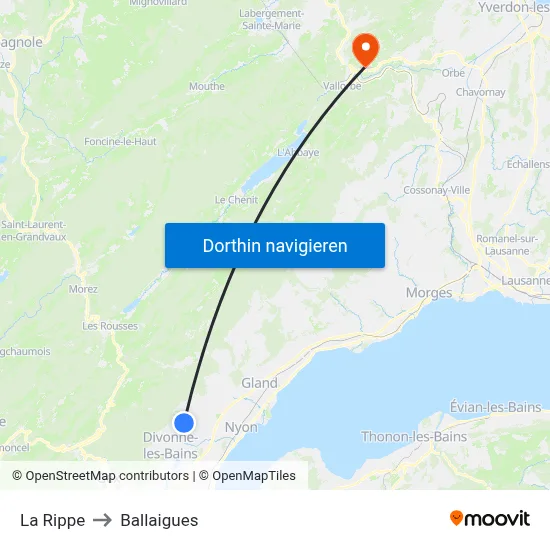 La Rippe to Ballaigues map