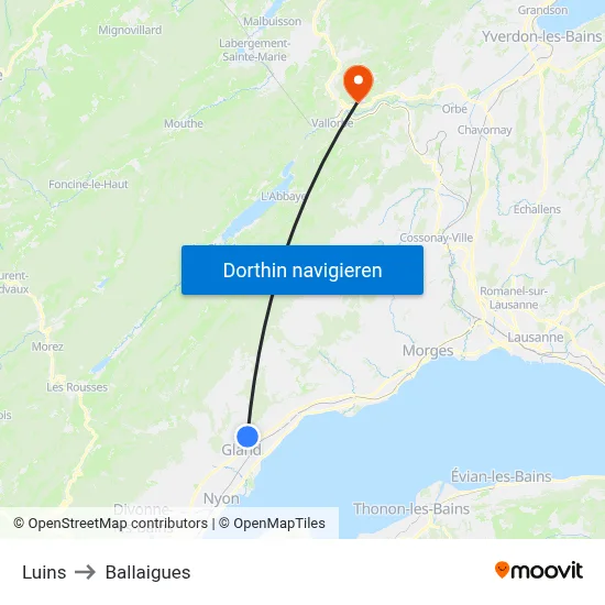Luins to Ballaigues map