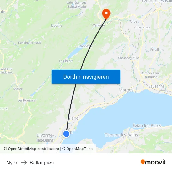 Nyon to Ballaigues map