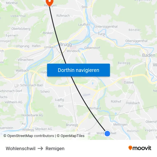 Wohlenschwil to Remigen map