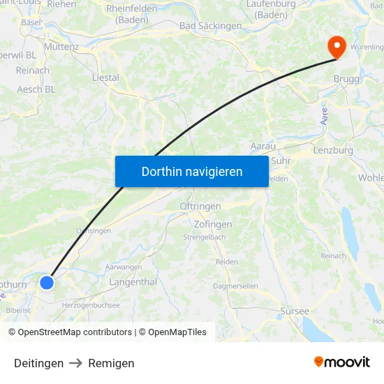 Deitingen to Remigen map
