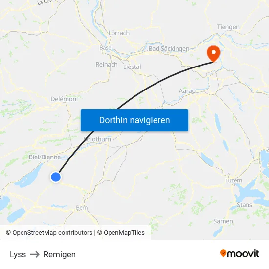 Lyss to Remigen map