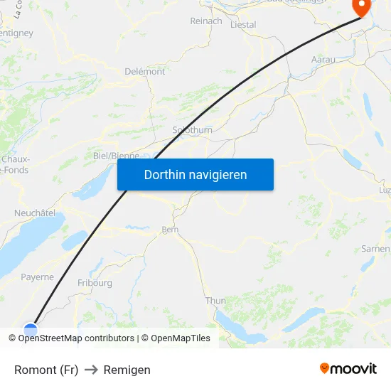 Romont (Fr) to Remigen map