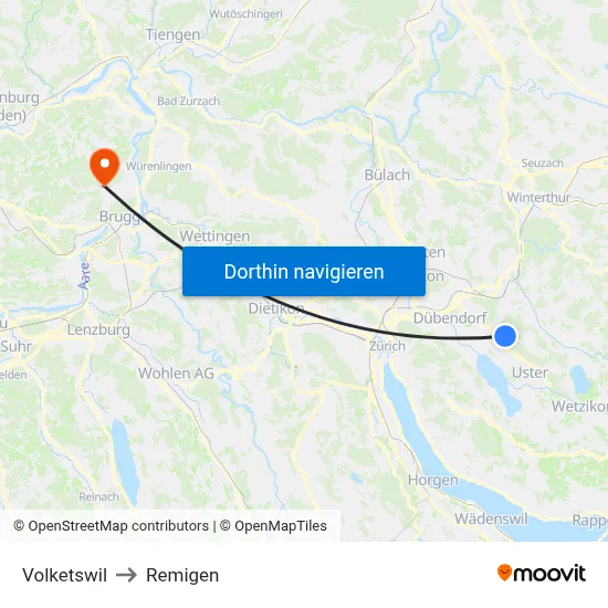 Volketswil to Remigen map