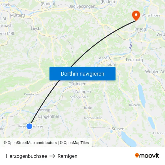 Herzogenbuchsee to Remigen map