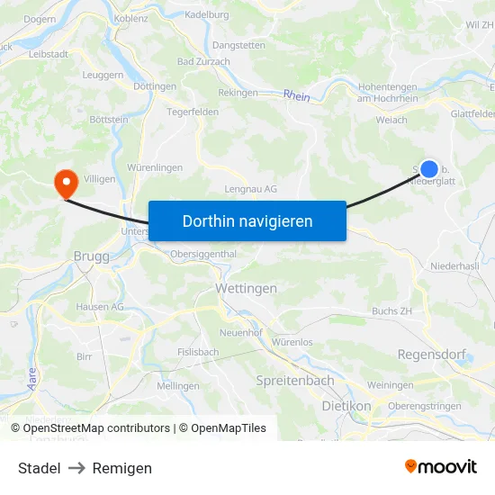 Stadel to Remigen map