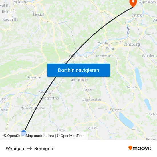 Wynigen to Remigen map