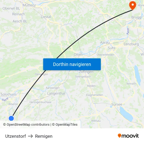 Utzenstorf to Remigen map