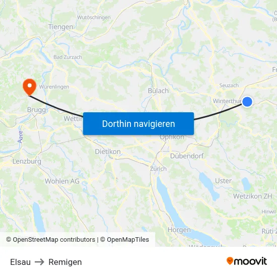 Elsau to Remigen map