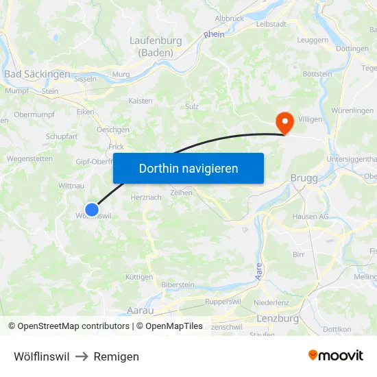 Wölflinswil to Remigen map