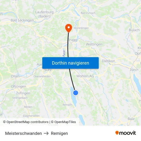 Meisterschwanden to Remigen map