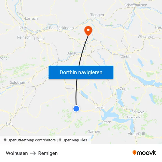 Wolhusen to Remigen map