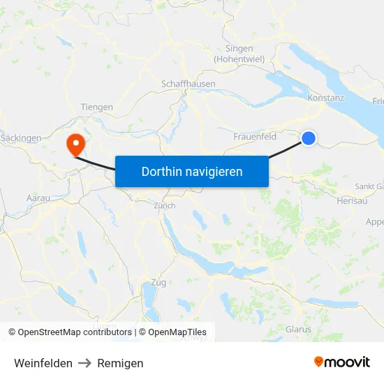 Weinfelden to Remigen map