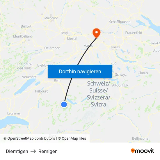 Diemtigen to Remigen map