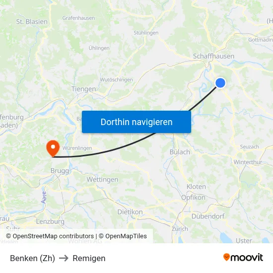 Benken (Zh) to Remigen map