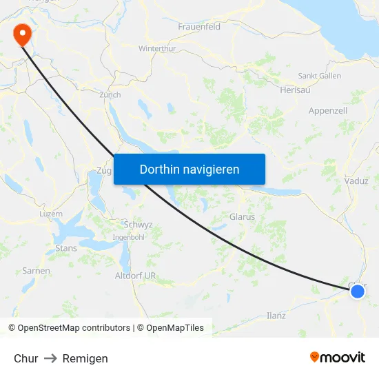 Chur to Remigen map