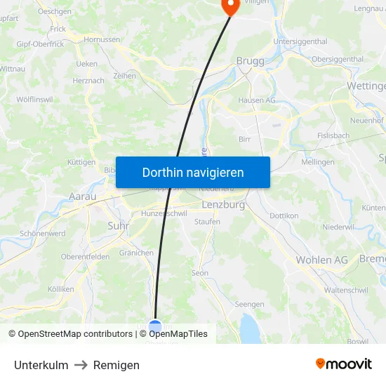 Unterkulm to Remigen map