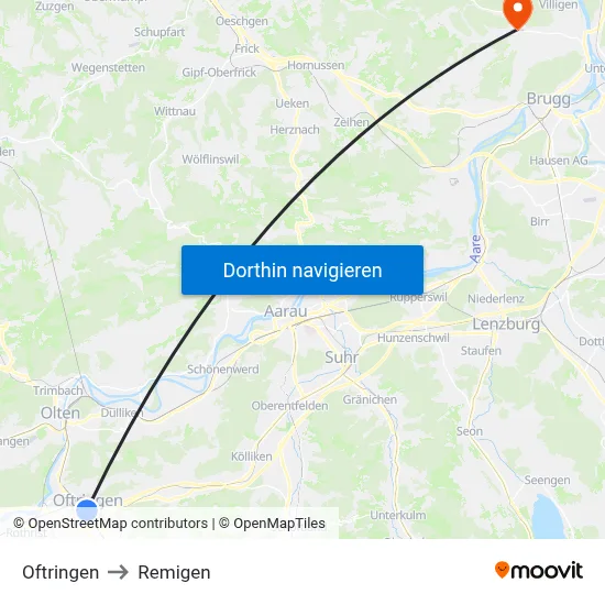 Oftringen to Remigen map