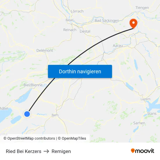 Ried Bei Kerzers to Remigen map