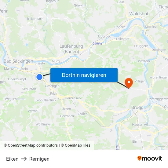 Eiken to Remigen map