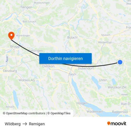Wildberg to Remigen map