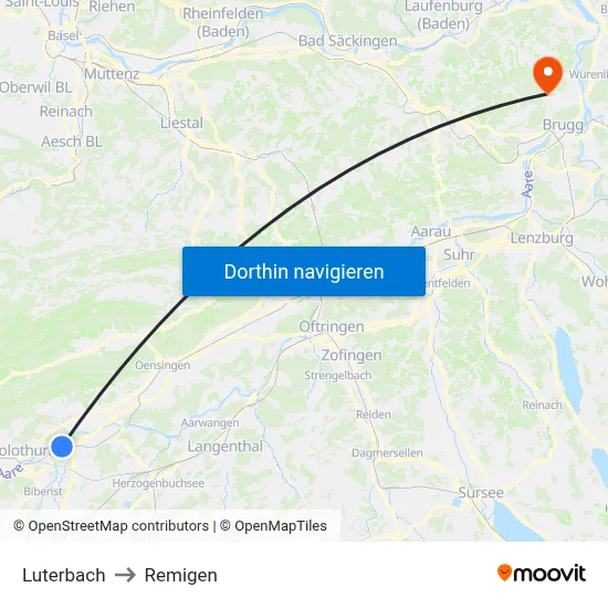 Luterbach to Remigen map