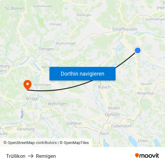 Trüllikon to Remigen map