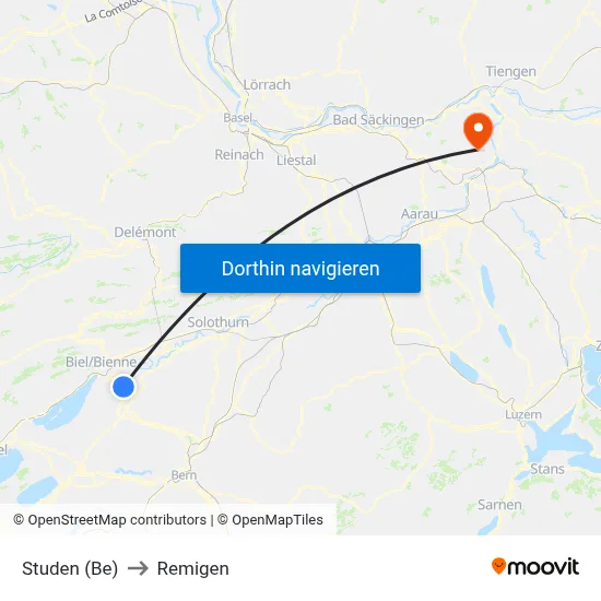 Studen (Be) to Remigen map