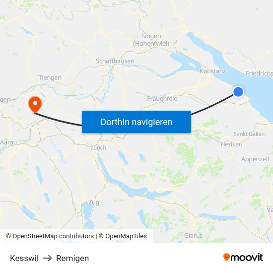 Kesswil to Remigen map