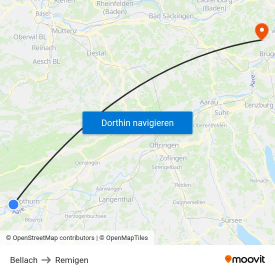 Bellach to Remigen map