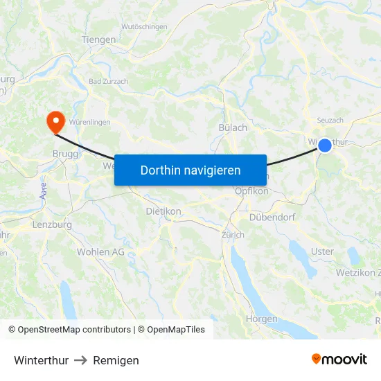 Winterthur to Remigen map